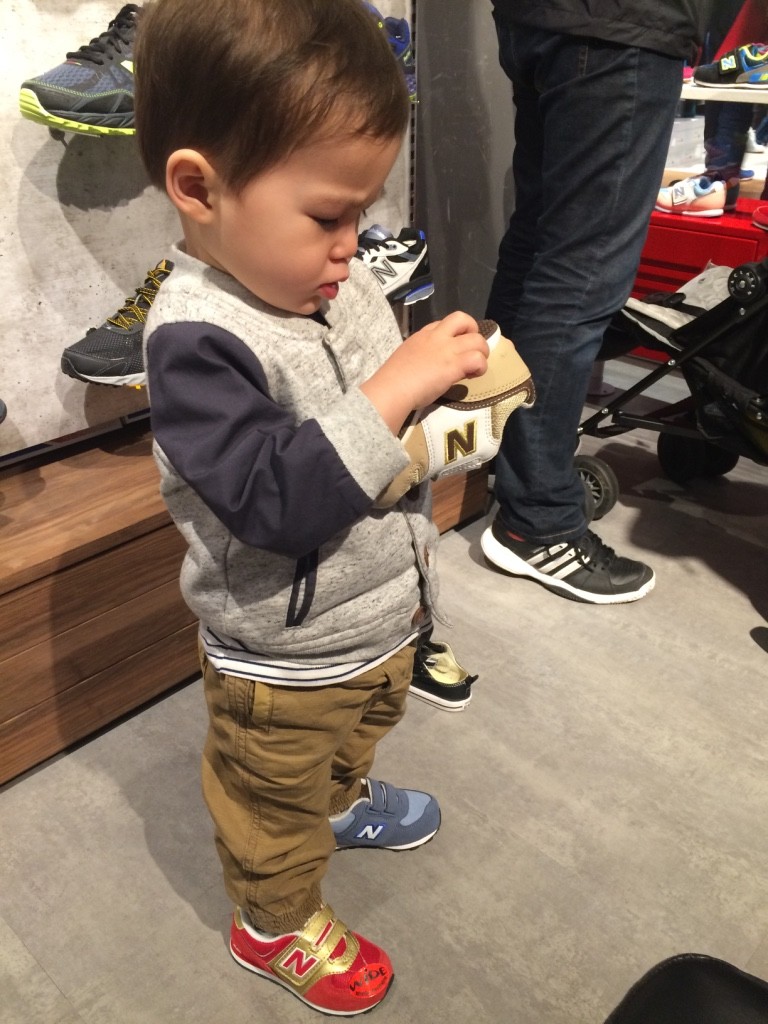 Nate trying on some shoes at New Balance