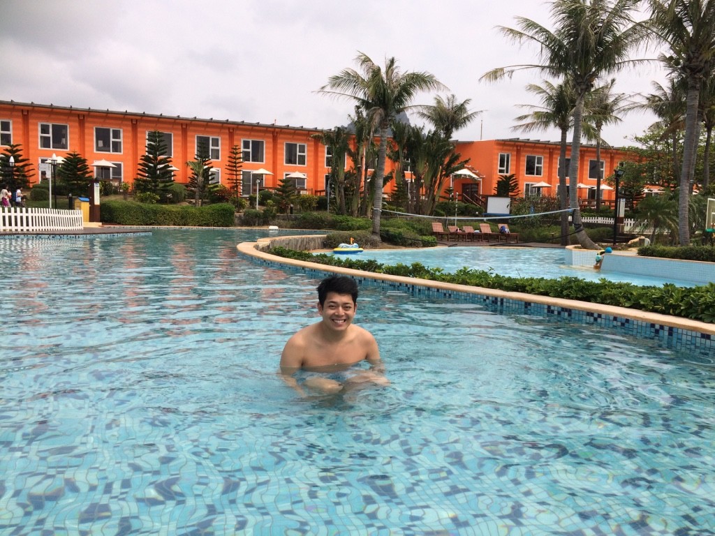 Tim hanging in the pool - it's a bit cold when you first go in