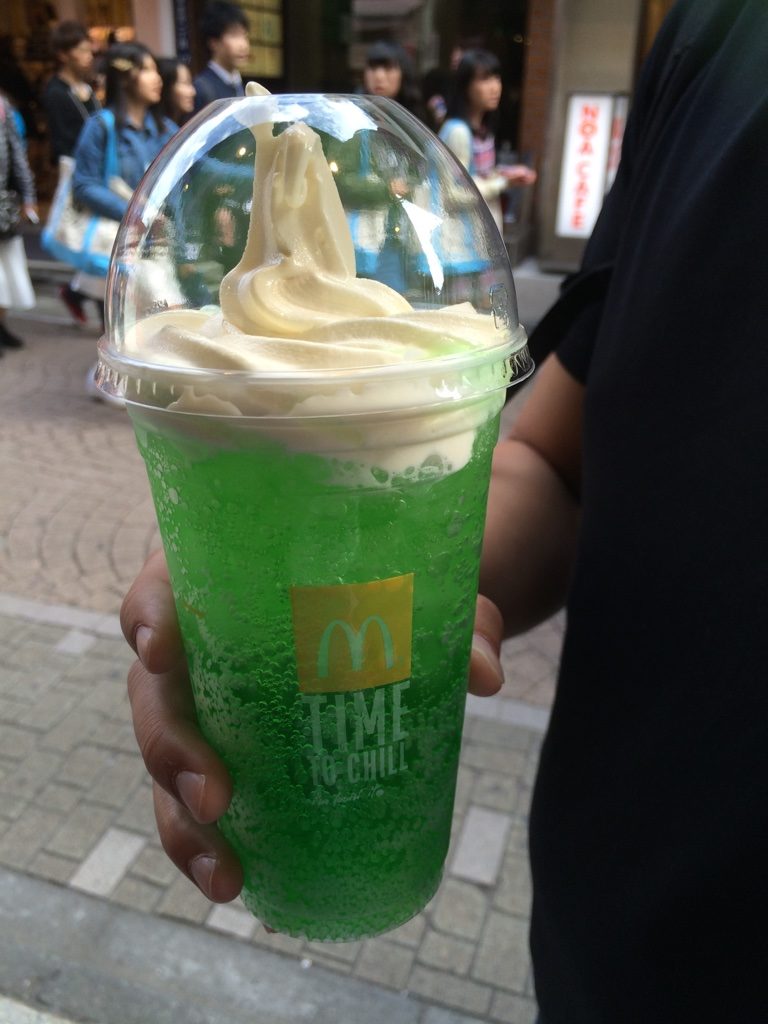 We tried a melon float at McDonald's on Takeshita Street. 280 JPY = $3.15 CAD