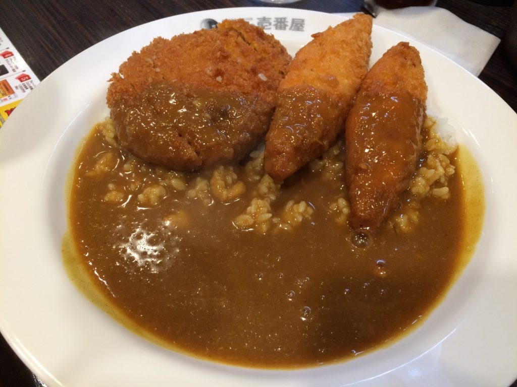 Hamburger steak fried with shrimp = 753 JPY + 154 JPY = $10.20 CAD