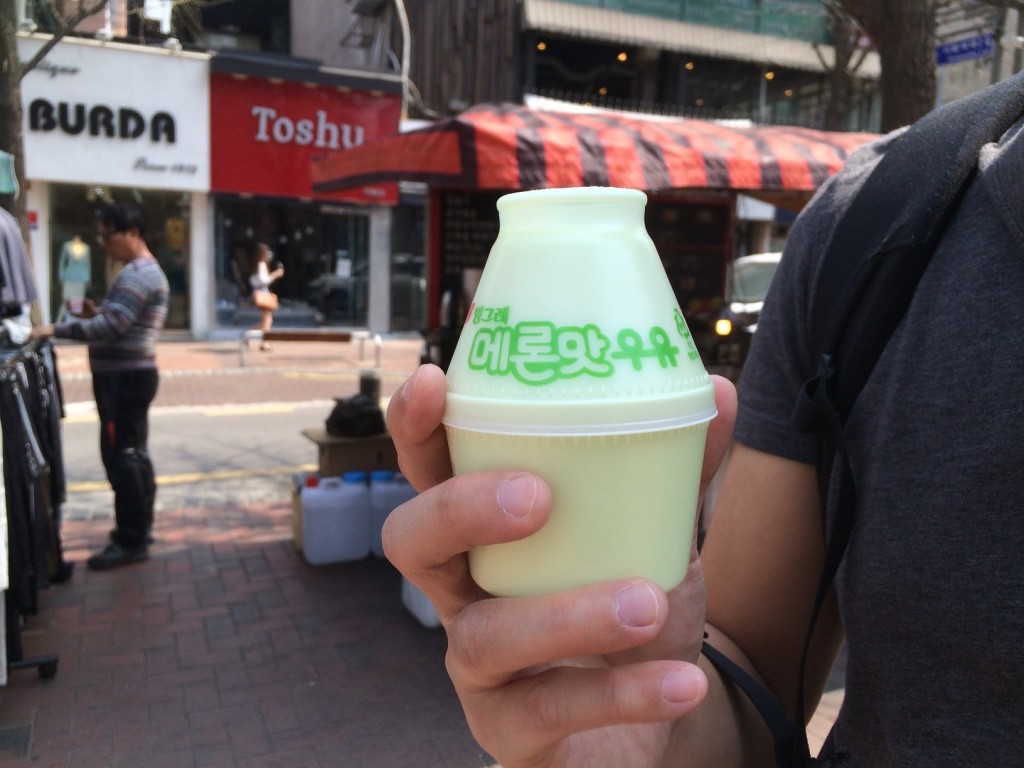 Our mouths were on fire from the chicken so we went to get milk from 7-eleven. This flavoured milk is popular in Korea. This is melon flavoured and it tastes like Melona bars (1200 KRW = $1.35 CAD)