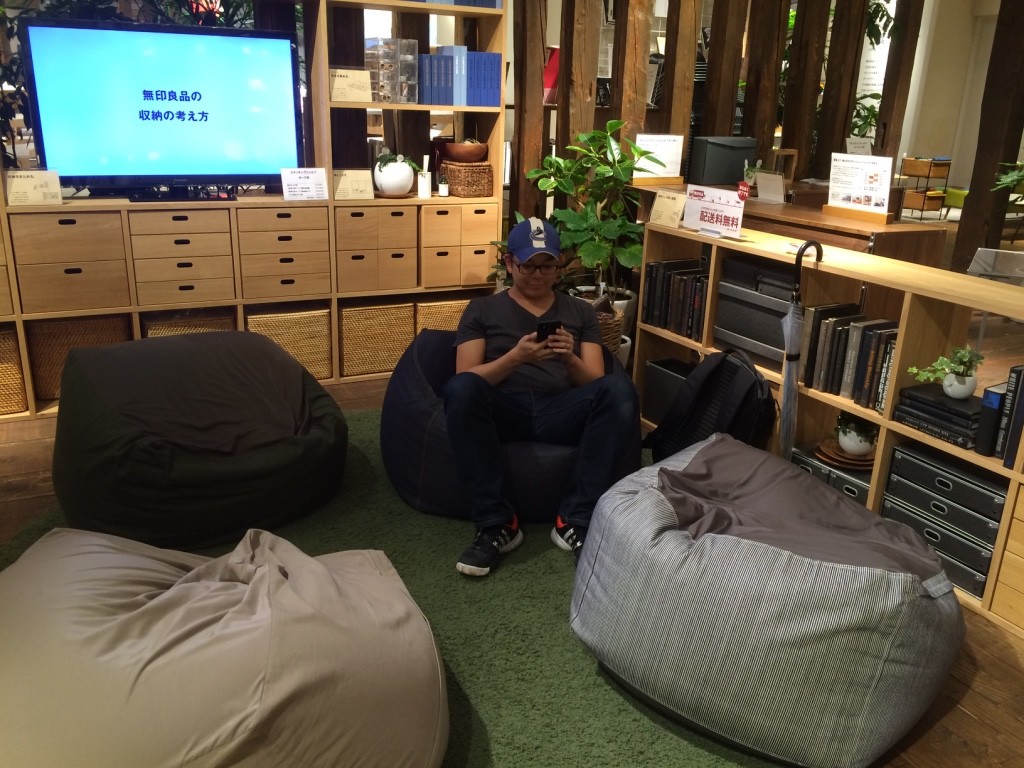 Tim taking a break at Muji