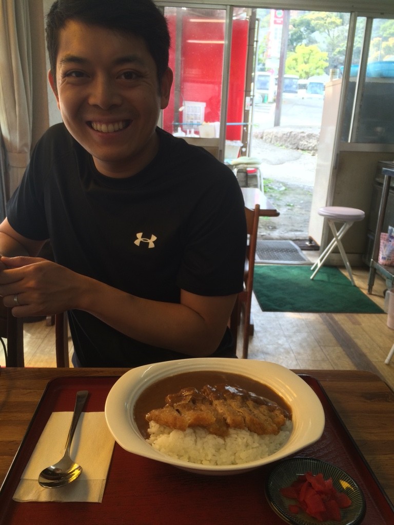 Tim's smile says it all. He loves katsu curry