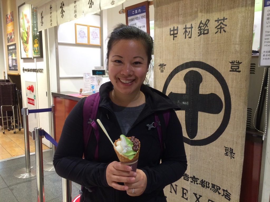 In front of the soft serve stall at Kyoto Station
