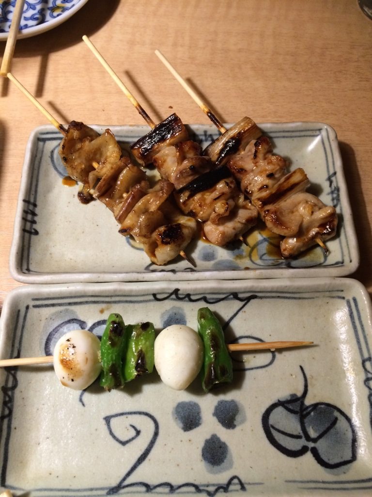 Our favourite the chicken yakitori. Super juicy and tender. (120 JPY = $1.40 CAD). I ordered two quail egg skewers for myself. It came in skewers of 3 eggs, I had already eaten one by the time I took this picture. (120 JPY = $1.40 CAD)