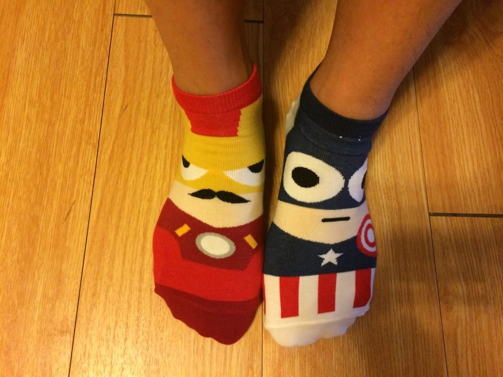 Tim wore his Korean socks for the movie (Ironman and Captain America)