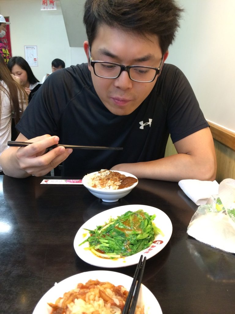 We ordered two bowls of stewed pork on rice (35 NT = $1.38 CAD each) and a plate of "A-choy" (50 NT = $1.98 CAD)