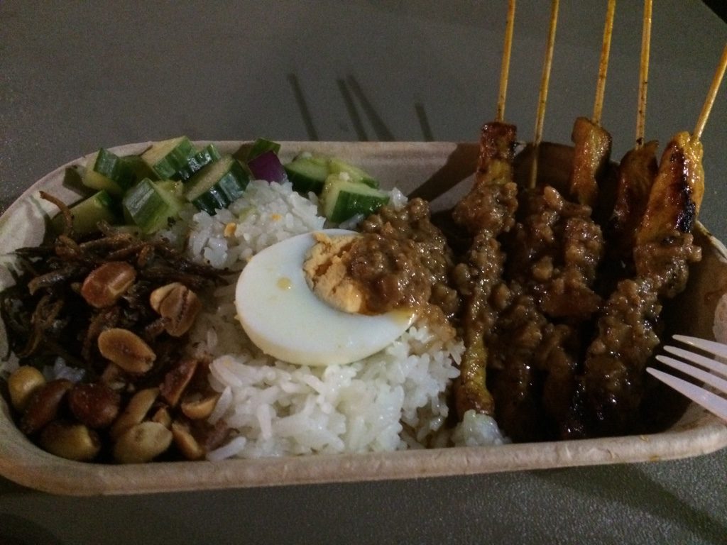 Chicken satay with nasi lemuk ($10 AUD = $9.40 CAD)