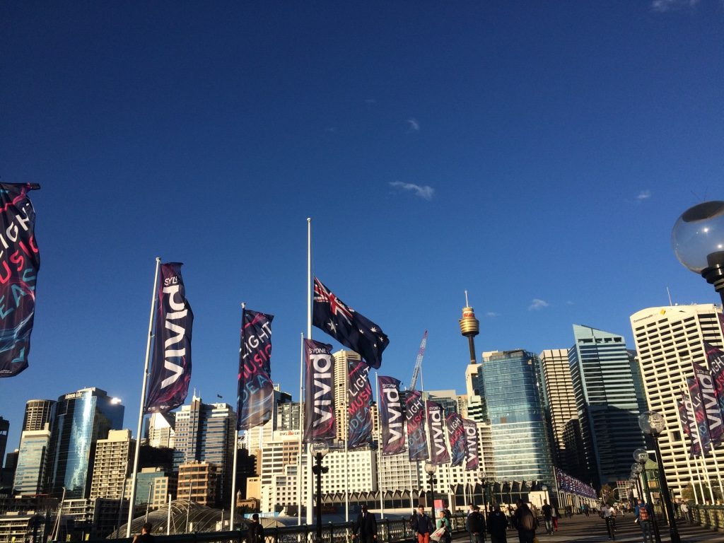 Pyrmont Bridge at Darling Harbour heading back to the CBD