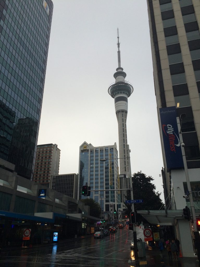 Sky Tower view from Queens St. in Auckland's CBD