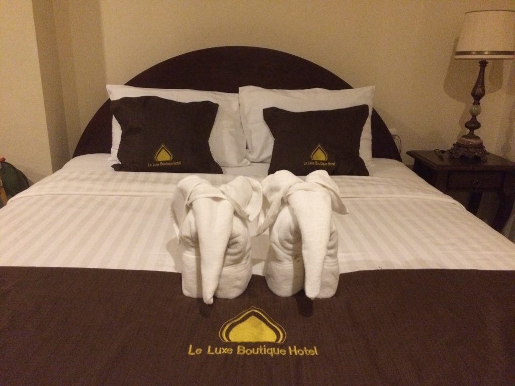Our bed with elephant towels again