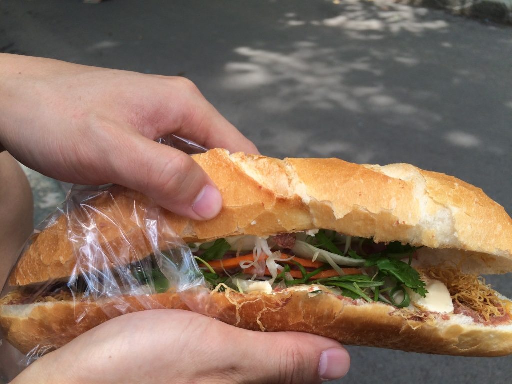 This is the other type of banh mi with the laughing cow cheese. 25,000 VND = $1.40 CAD