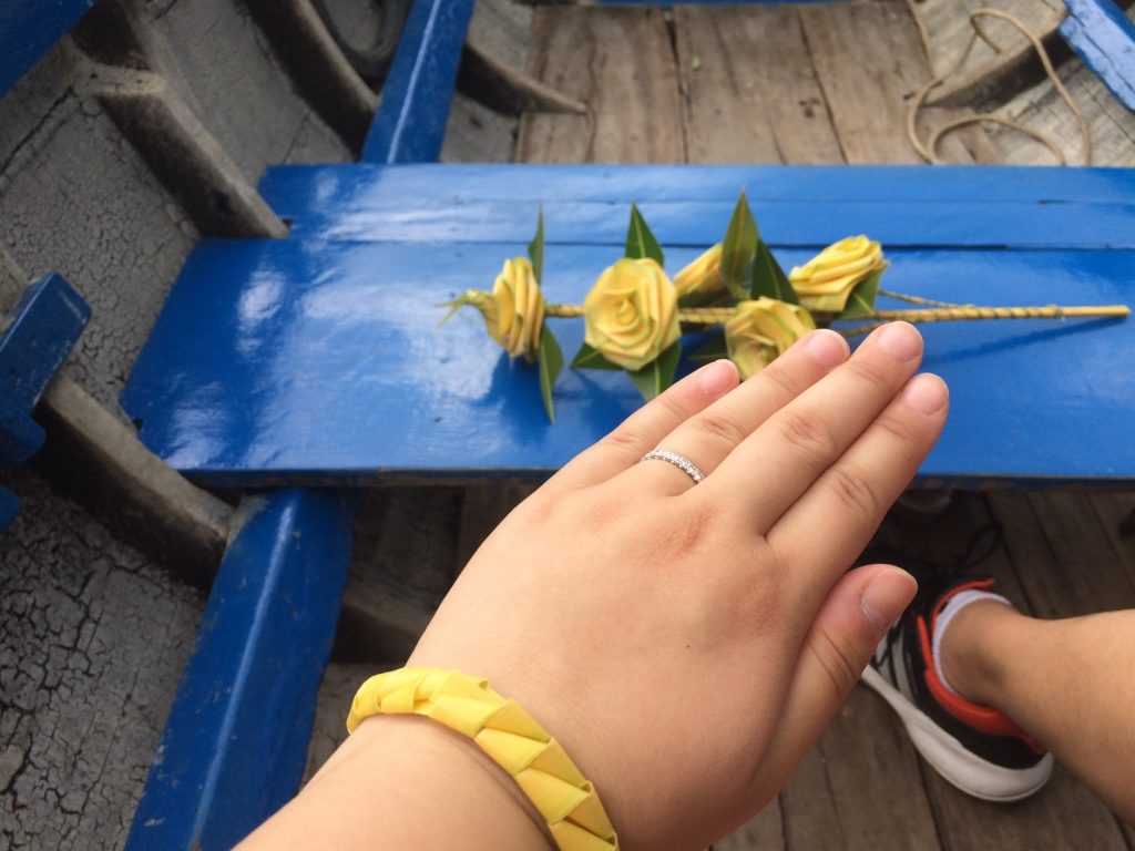 My made us bracelets. We kept these and gave all the other palm creations to a little girl in Can Tho.