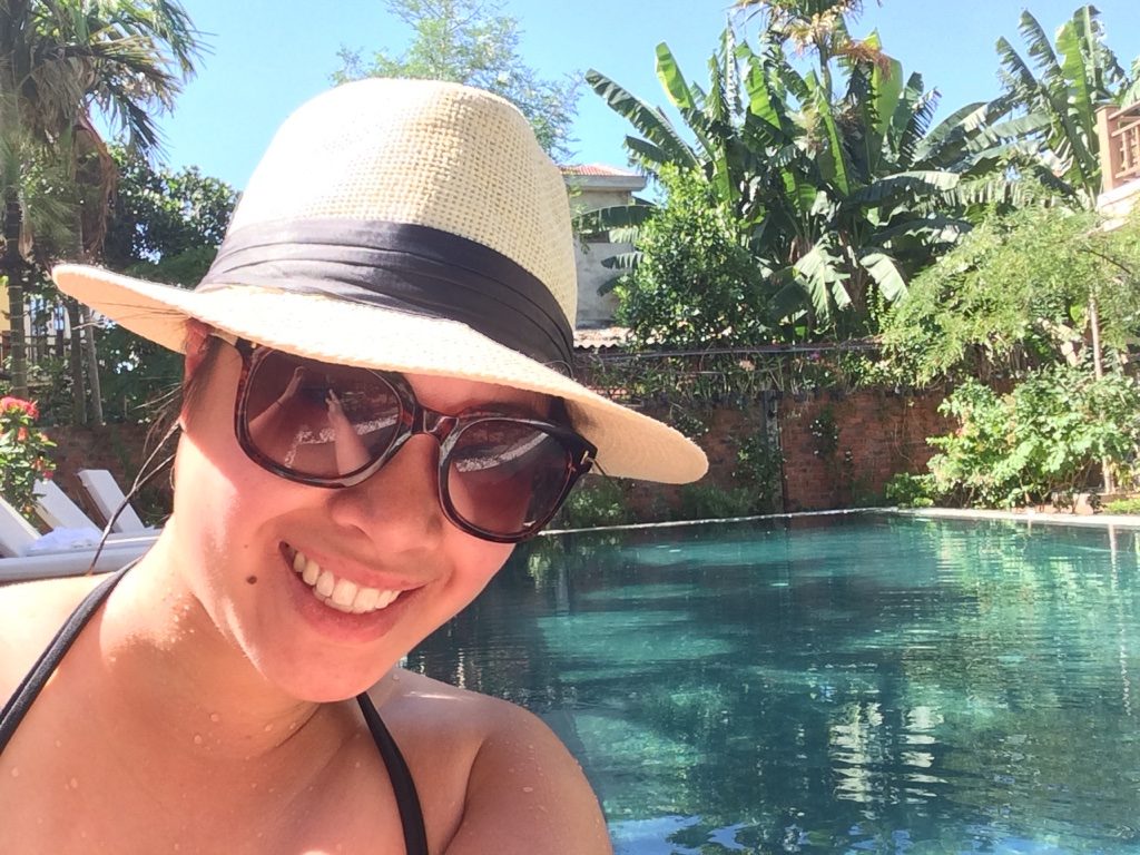 Hanging out in the pool by myself. Shortly after I took this picture, another girl came out to the pool to read.