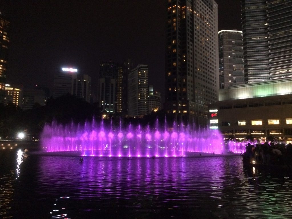 The fountain outside Suria KLCC goes off to music and looks a lot nicer at night