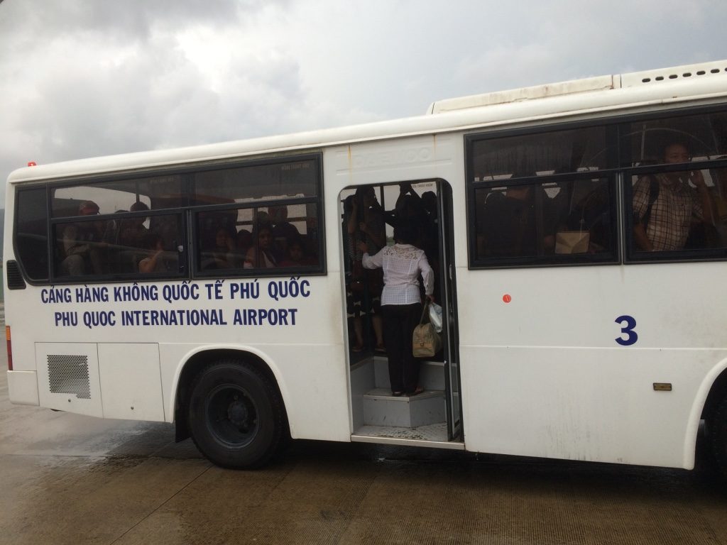 Phu Quoc's airport doesn't have any airport gangways so buses come out to bring you to the terminal