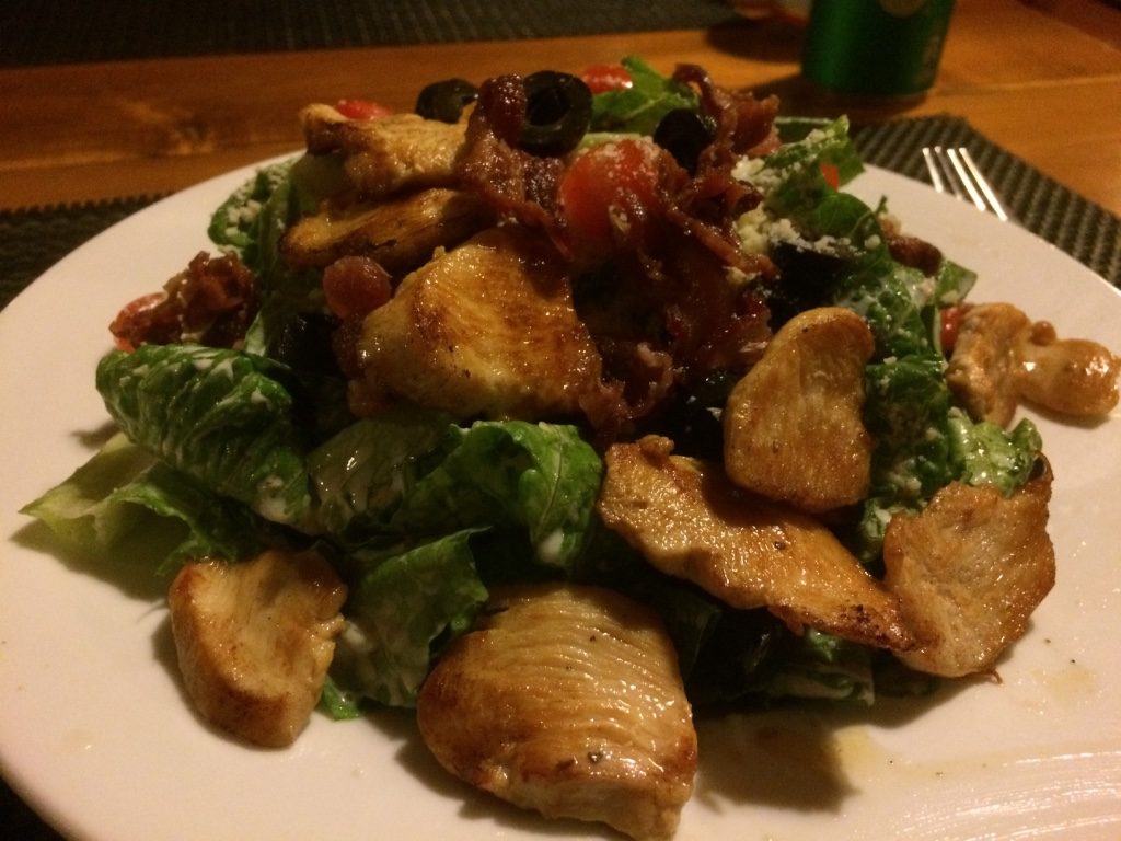 Pretty big salad with tons of chicken. ($8 CAD)