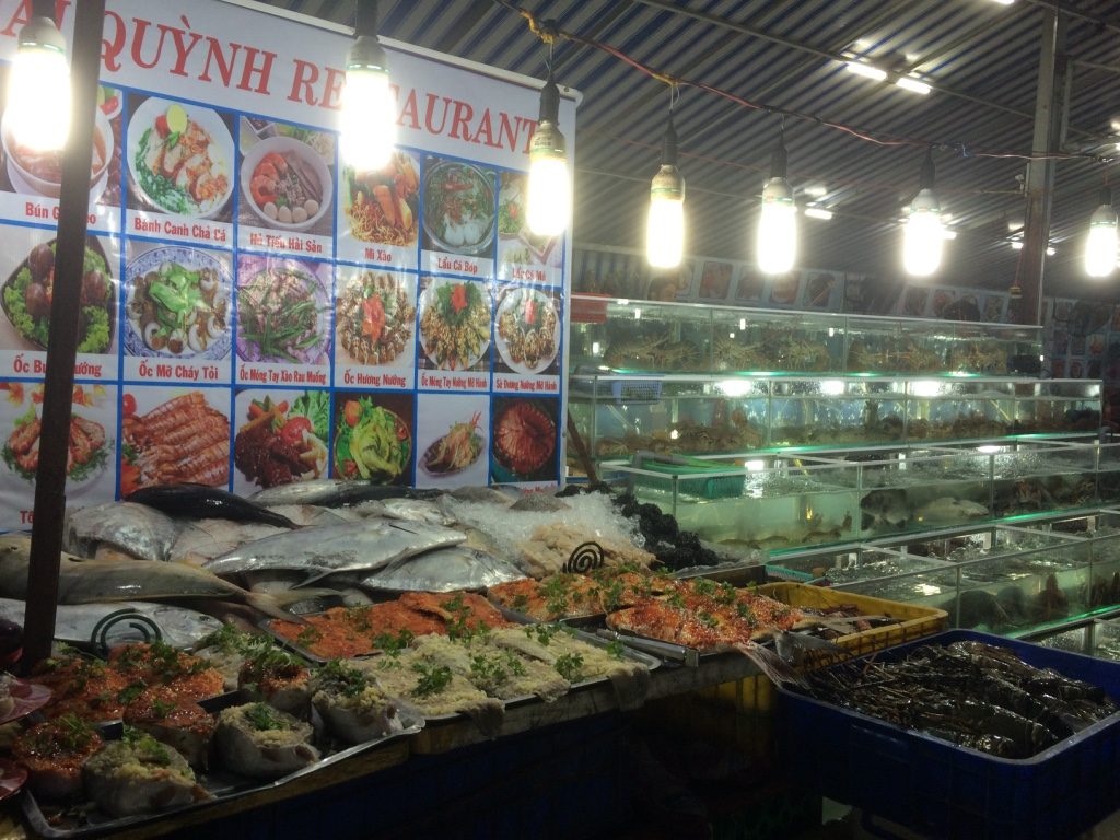 One of many seafood restaurants at the night market