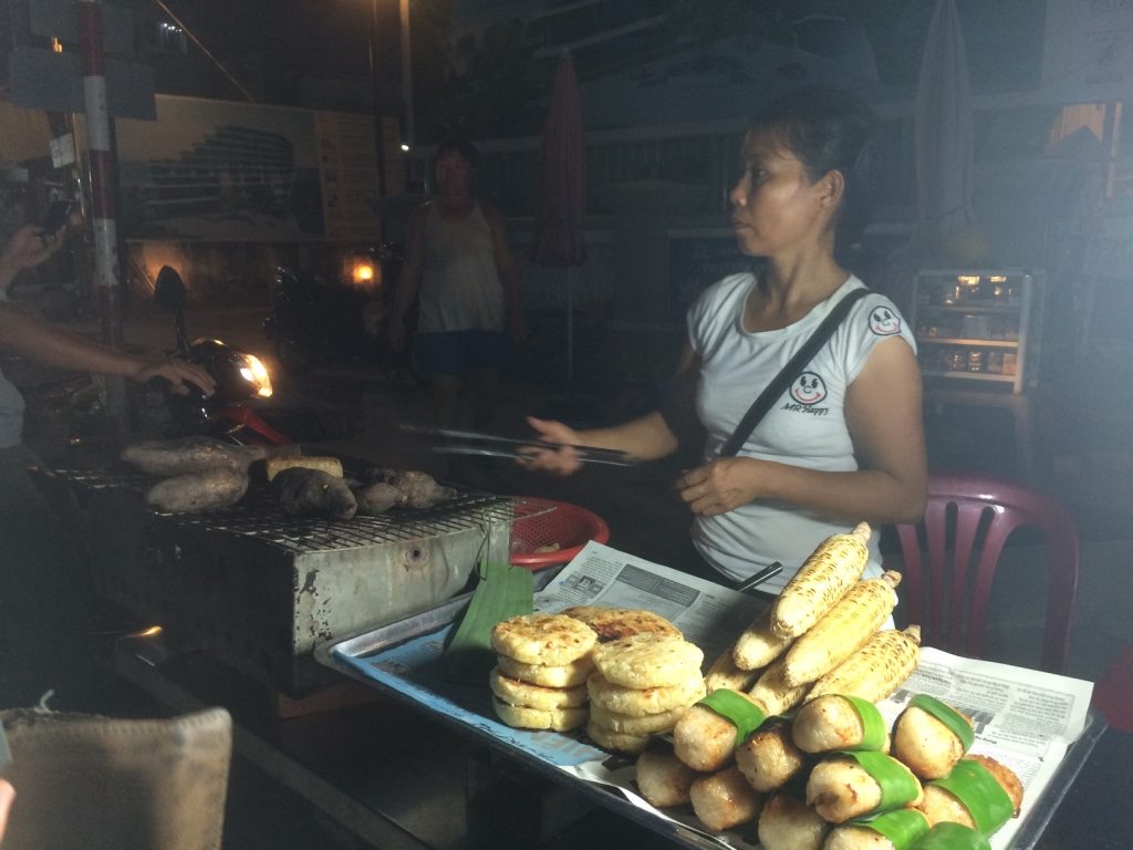 Tim ordered a grilled sticky rice with a banana inside (10,000 VND = $0.58 CAD)